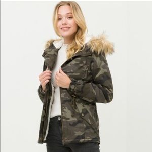 Camo Sherpa Lined Military Parka Jacket